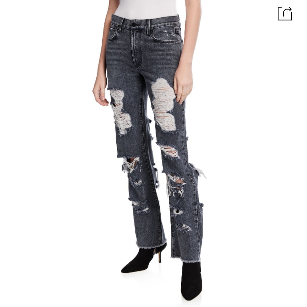 Alice + Olivia Genevive Extreme Distressed Girlfriend Jeans In Past Midnight